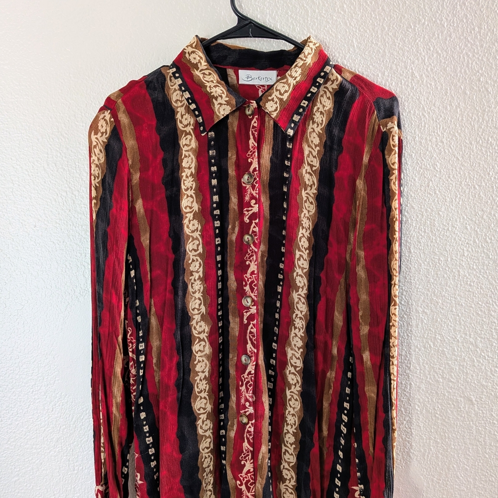 Vintage Berkertex Striped Floral Button-Up Shirt – Size M/L